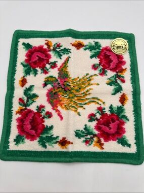 FEILER Handkerchief  100% Cotton Floral pink Chenille 24.5cm Made in Germany